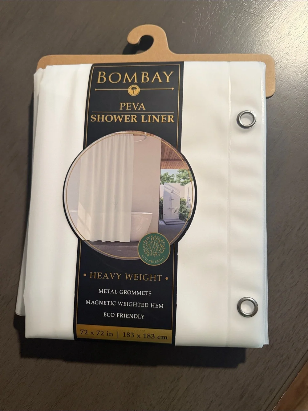 Bombay White PEVA Shower Liner with Metal Grommets